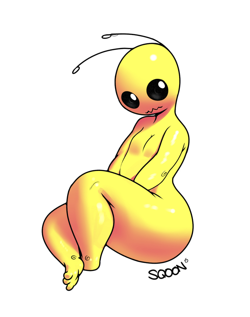 2015 alien_hominid antennae big_thighs chubby cute feet looking_at_viewer male newgrounds sqoon yellow_skin