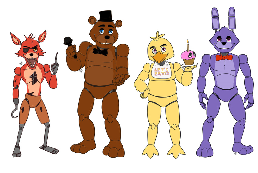 2015 animatronic avian bear bird blue_eyes bonnie_(fnaf) bow_tie canine chica_(fnaf) chicken cupcake_(fnaf) eye_patch eyewear female five_nights_at_freddy's fox foxy_(fnaf) freddy_(fnaf) hat hook lagomorph machine male mammal mechanical odu pink_eyes purple_eyes rabbit robot top_hat video_games yellow_eyes