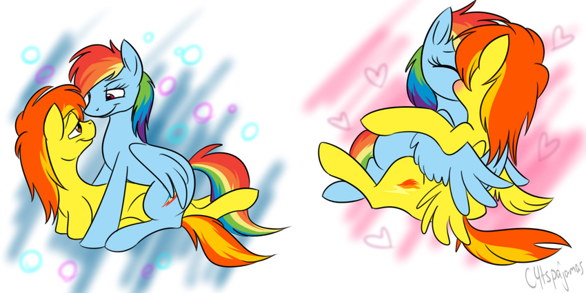 abstract_background c4tspajamas equine female female/female feral friendship_is_magic horse kissing mammal my_little_pony pegasus pony rainbow_dash_(mlp) spitfire_(mlp) wings wonderbolts_(mlp)