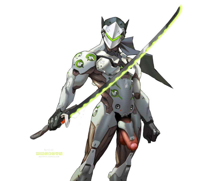 balls cyborg_ninja male mmoboys_(artist) overwatch penis solo sword video_games weapon