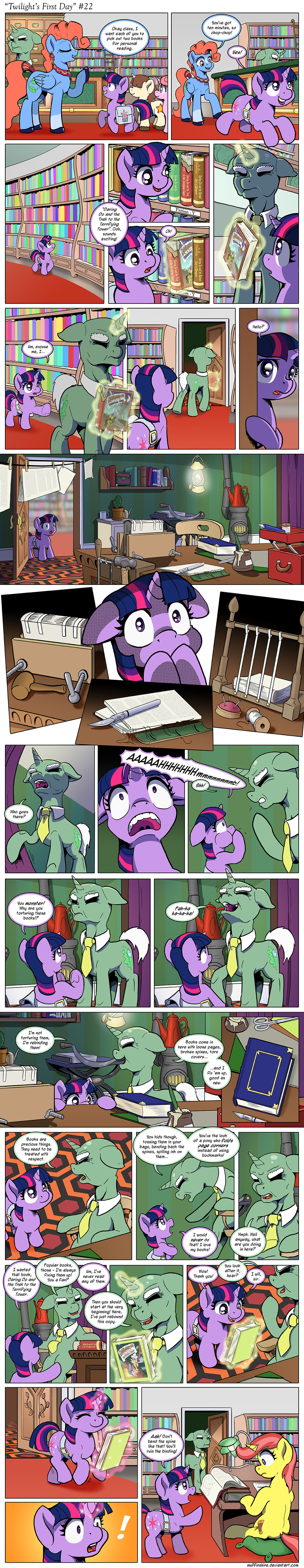 2015 bag book card comic cutie_mark daring_do_(mlp) dialogue english_text equine eyewear female feral friendship_is_magic glasses hair horn horse inside levitation library magic male mammal muffinshire my_little_pony necklace pegasus piercing pony purple_eyes purple_hair sparkles text twilight_sparkle_(mlp) unicorn wings young