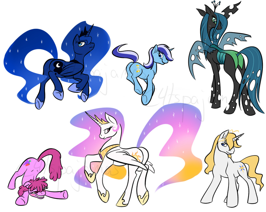 berry_punch_(mlp) butt c4tspajamas equine female feral friendship_is_magic horn horse male mammal minuette_(mlp) my_little_pony plain_background pony prince_blueblood_(mlp) princess_celestia_(mlp) princess_luna_(mlp) queen_chrysalis_(mlp) unicorn winged_unicorn