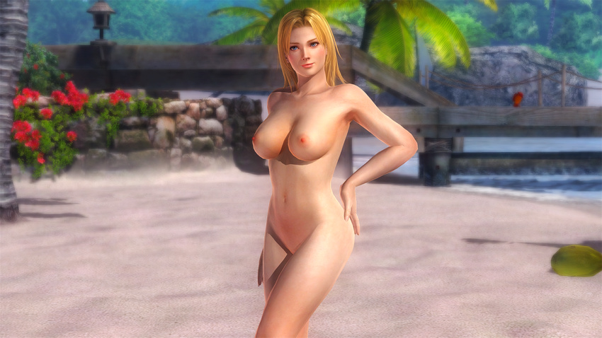 beach blonde_hair blue_eyes breasts dead_or_alive large_breasts mod nipples nude tina_armstrong