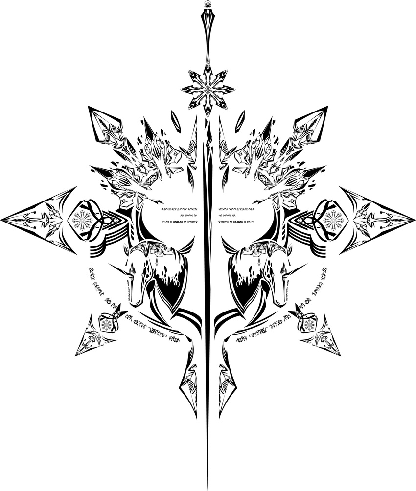 artist_request blazblue blazblue_insignia crest greyscale highres jin_kisaragi monochrome no_humans official_art