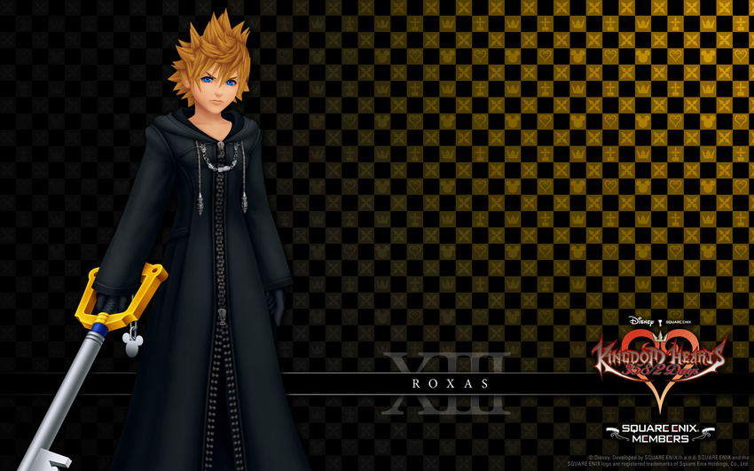 black_coat_(kingdom_hearts) blonde_hair blue_eyes highres keyblade kingdom_hearts kingdom_hearts_358/2_days male_focus official_art organization_xiii roxas solo wallpaper