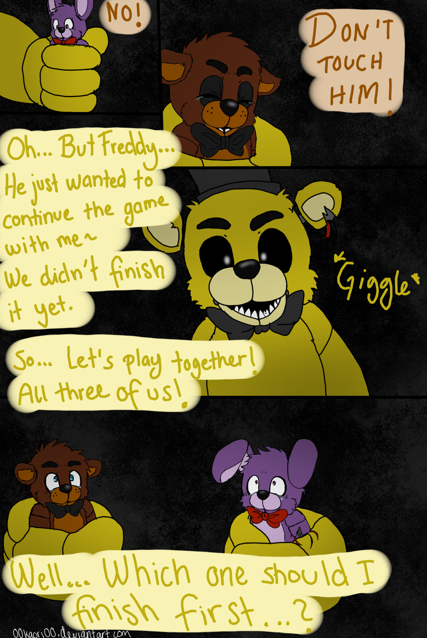 00kaori00 animatronic bear bonnie_(fnaf) five_nights_at_freddy's freddy_(fnaf) golden_freddy_(fnaf) lagomorph machine male mammal mechanical rabbit robot video_games