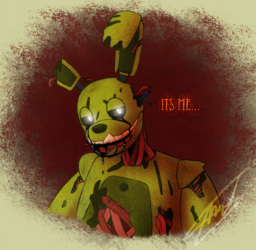 animatronic five_nights_at_freddy's five_nights_at_freddy's_3 glowing glowing_eyes lagomorph machine male mammal mechanical oil rabbit robot solo springtrap_(fnaf) threadandclaws video_games