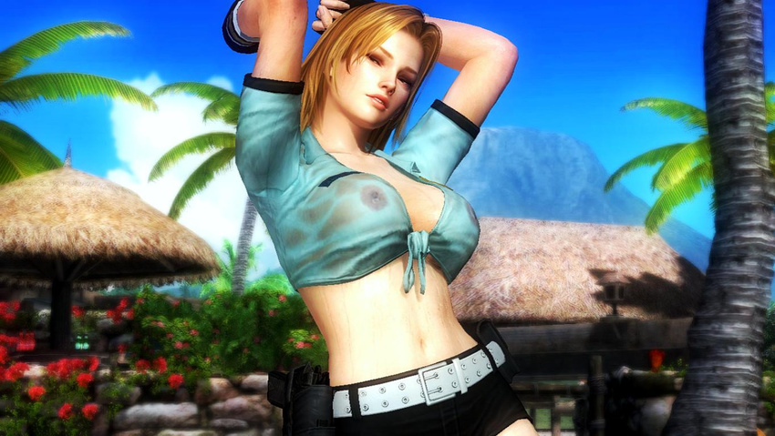 beach blonde_hair blue_eyes breasts cop dead_or_alive large_breasts mod see-through tina_armstrong uniform