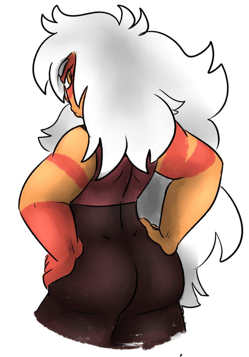 butt clothing digital_media_(artwork) female hair hands_on_hips jasper jasper_(su) looking_at_viewer plain_background solo steven_universe unnecessaryfansmut white_background