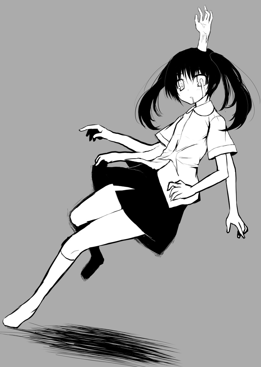 extra_arms greyscale hands highres hiraga_matsuri kneehighs monochrome monoko skirt socks solo yume_nikki