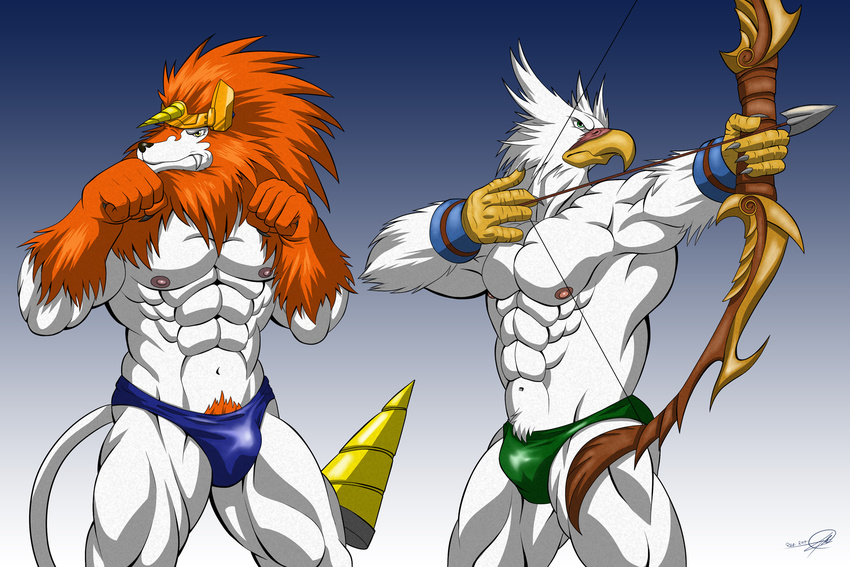 archer avian bikinis bird canine chaotic clothing digimon dorulumon durulumon eagle fanservice frafdo male mammal muscles speedo swimsuit symbolhero warrior wolf