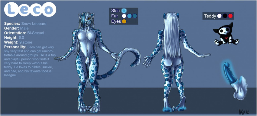 balls barbs blue_fur butt digitigrade feline front_view fully_sheathed fur girly glowing hair leco leopard long_hair male mammal model_sheet multiple_angles nude penis rear_view sharkliver sheath solo spots teddy white_fur wide_hips yellow_eyes