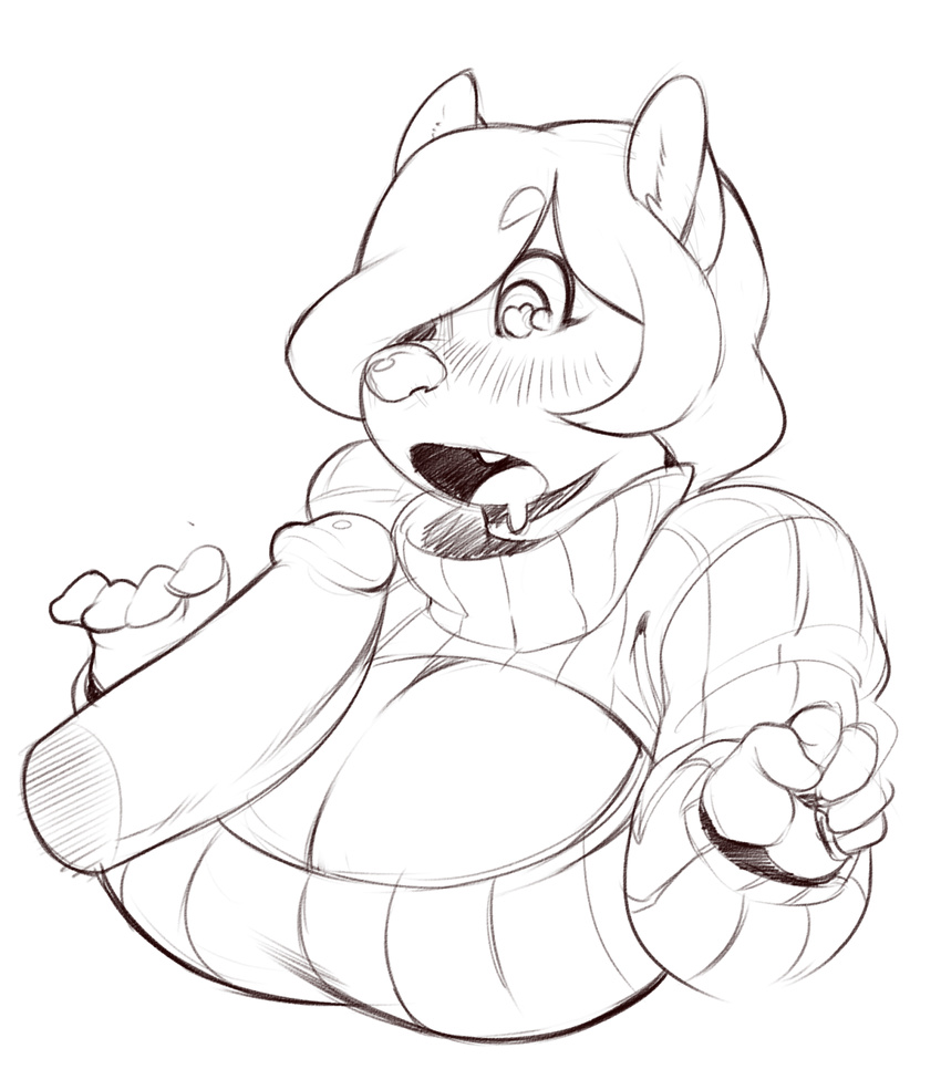 &lt;3 anthro big_breasts blush breasts canine chubby cleavage clothed clothing dog drooling female huge_breasts husky keyhole_turtleneck mammal opal_(tsudanym) penis saliva sketch sweater tsudanym