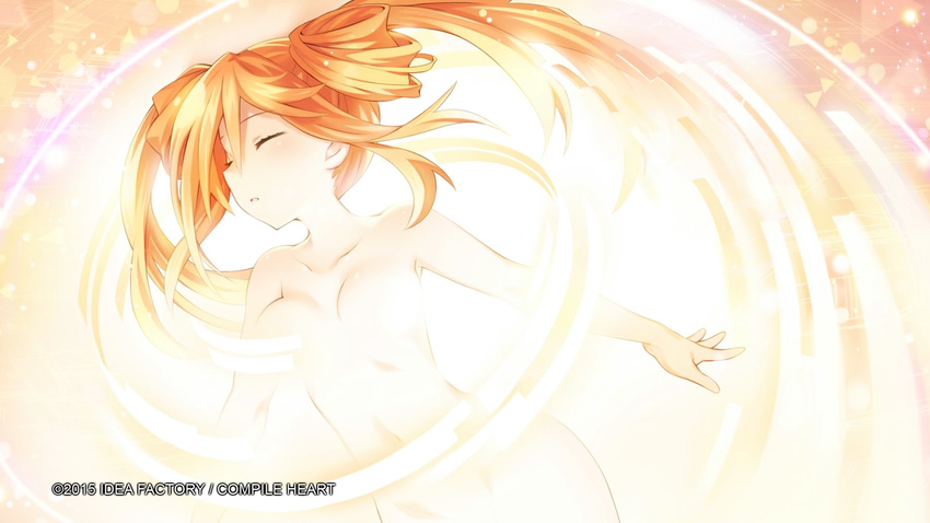 breasts closed_eyes collarbone company_name convenient_censoring highres navel neptune_(series) non-web_source nude number official_art orange_hair orange_heart parted_lips shin_jigen_game_neptune_vii solo tennouboshi_uzume tsunako twintails watermark