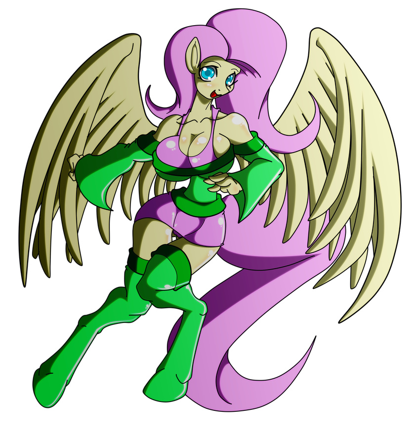 2011 alpha_channel animewave anthro anthrofied blue_eyes bra breasts camel_toe cleavage clothed clothing equine female fluttershy_(mlp) friendship_is_magic hair legwear mammal my_little_pony pegasus pink_hair plain_background skirt solo stockings transparent_background underwear wings