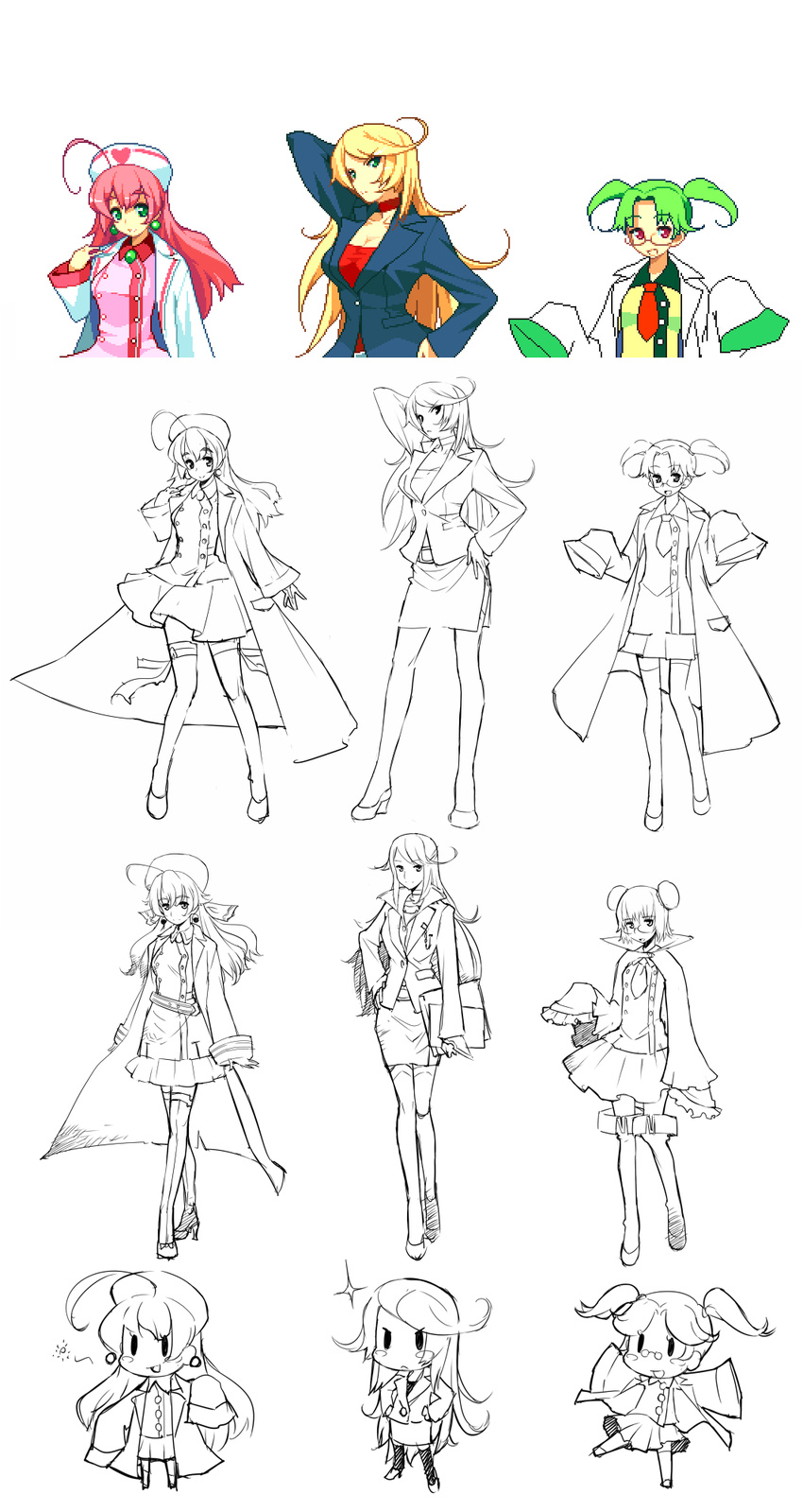 highres labcoat legs multiple_girls nurse original ryuuta_(msxtr) sketch