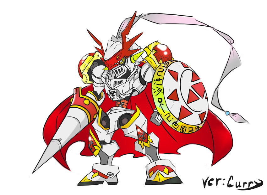 armor cape chibi digimon dukemon full_armor highres knight monster polearm royal_knights shield spear