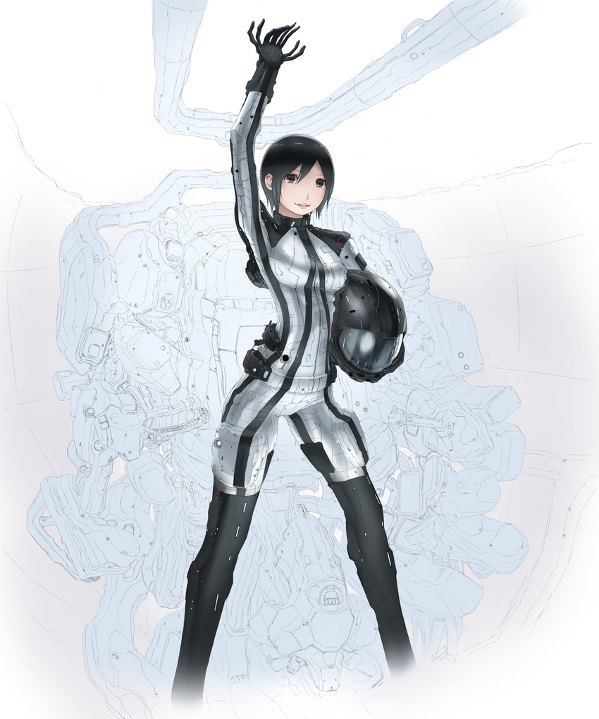 absurdres black_hair bodysuit cockpit helmet highres mecha pikoroo pilot_suit shinatose_izana short_hair sidonia_no_kishi solo