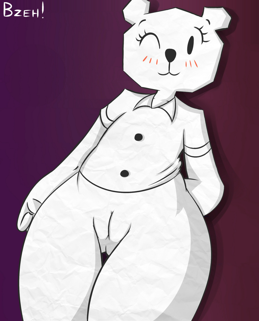 2015 anthro bear black_eyes blush bzeh clothing eyelashes female humanoid mammal paper pussy smile solo teri the_amazing_world_of_gumball wide_hips