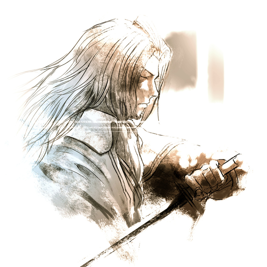 ascot dunban higa-tsubasa highres katana left-handed long_hair male_focus muted_color solo sword weapon xenoblade_(series) xenoblade_1