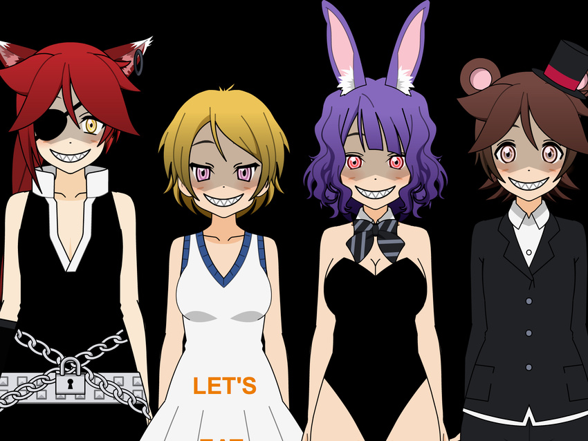 androgynous bonnie_(fnaf) chica five_nights_at_freddy's foxy_(fnaf) freddy_fazbear highres multiple_girls personification