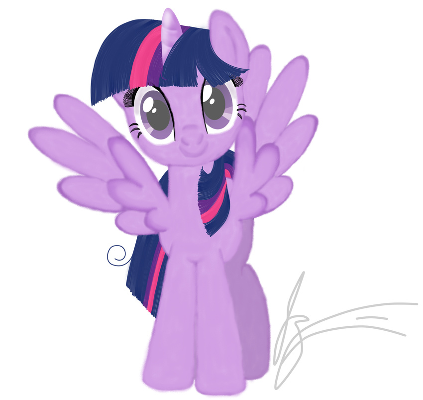 big_eyes equine friendship_is_magic fur hair horn horse jessesmash32 looking_at_viewer mammal my_little_pony plain_background pony purple_fur purple_hair smile twilight_sparkle_(mlp) two_tone_hair white_background wings