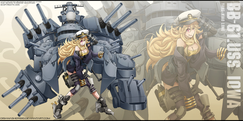 blonde_hair breasts cleavage crossover deviantart_sample dishwasher1910 hat highres image_sample kantai_collection long_hair rwby solo turret yang_xiao_long