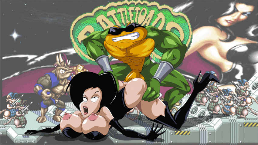 2015 amphibian animated anthro areola balls battletoads big_breasts bovine breasts cattle dark_queen erect_nipples erection eternity_(artist) female forced from_behind general_slaughter huge_breasts human male mammal nipples penetration penis pimple_(battletoads) rape rash_(battletoads) rat rodent sex toad