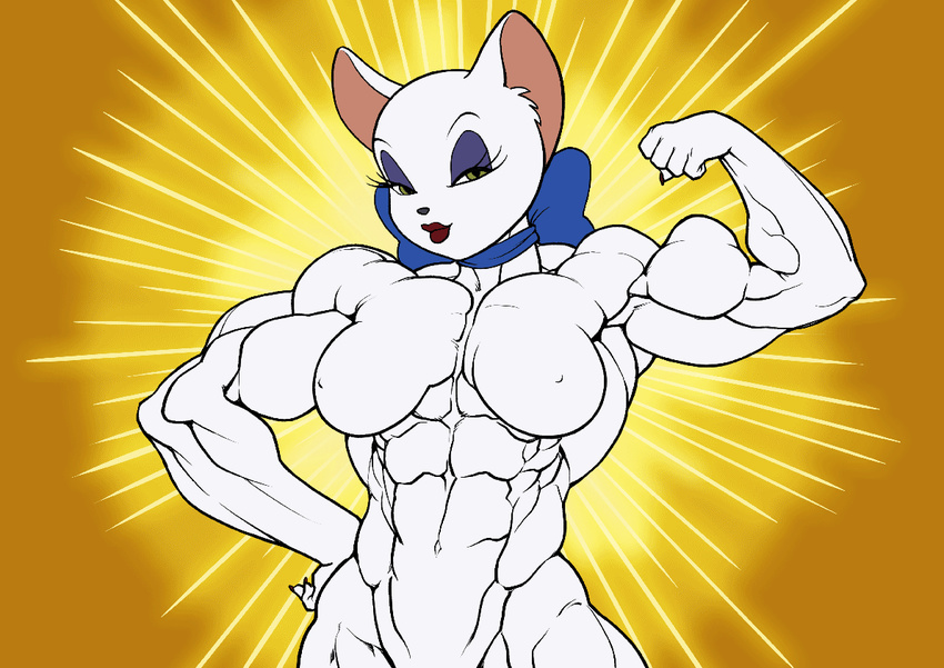 abs acommonmisconception animated anthro biceps big_muscles bodybuilder breasts cat collar feline female growth hyper hyper_muscles mammal muscles muscular_female pokkuti pose ribbons solo tom_and_jerry toodles_galore