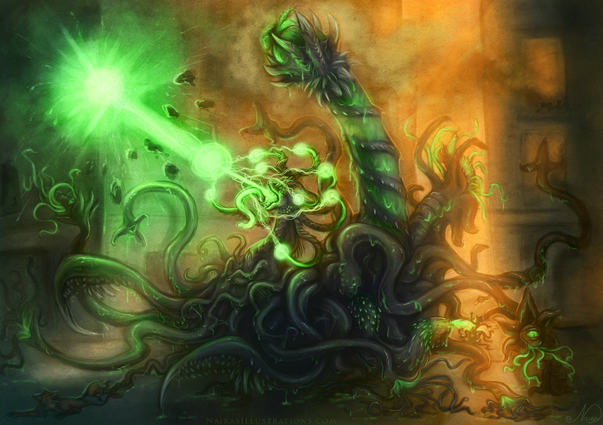 2015 bal'kar barbs black_skin building canine caught chaos clothed clothing cum destruction fire fox green_eyes green_skin half-dressed laser male mammal monster naira open_mouth outside pants penis slime smoke solo solo_focus spikes teeth tentacles topless