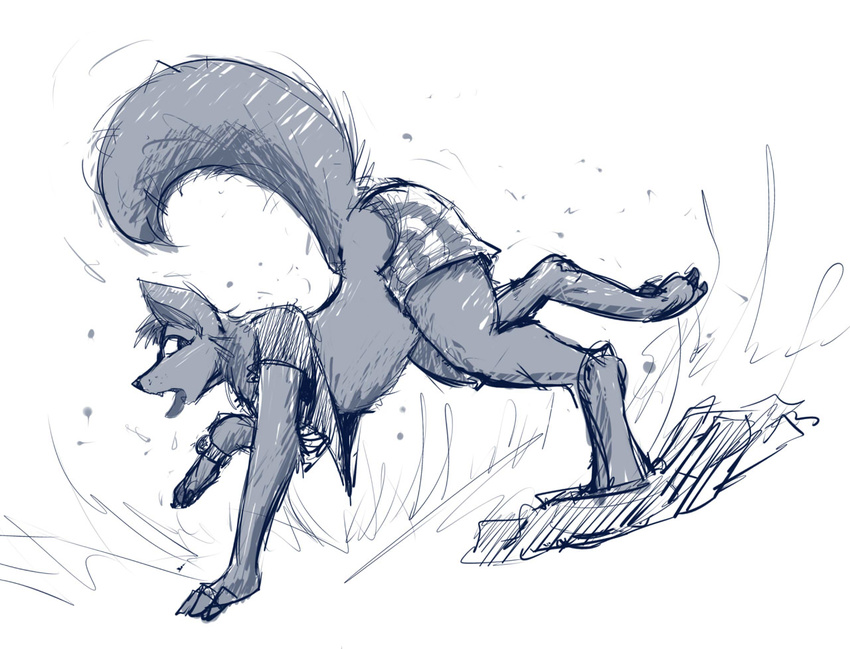 ambiguous_gender anthro canine clothing digitigrade mammal post_transformation sketch tgwonder torn_clothing watch wolf