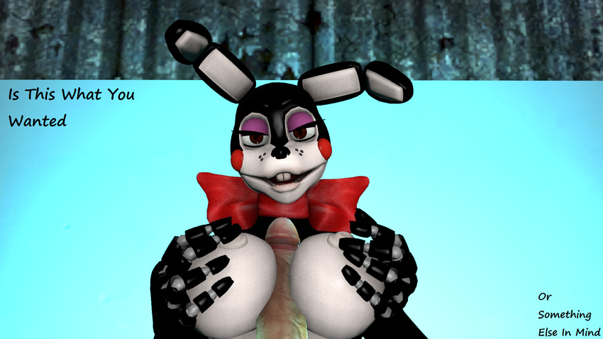 3d animatronic bonnie bow breast_grab breast_squeeze breasts female five_nights_at_freddy's inside lagomorph machine mammal mechanical nipples penis robot sex smile spider26 text titfuck video_games