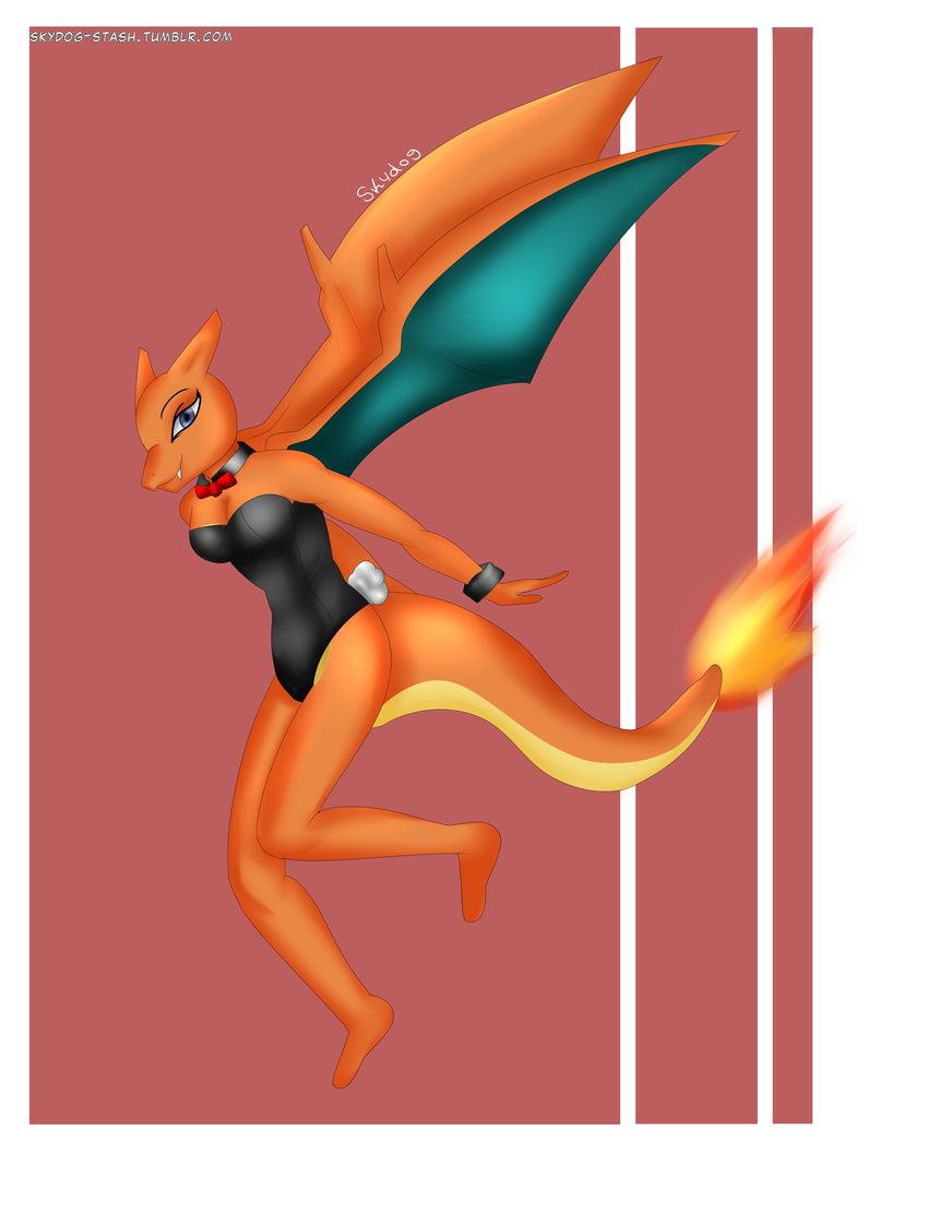 abs absurd_res anthro anthrofied breasts charizard clothed clothing dragon female hi_res nintendo playboy playboy_bunny playboy_costume pok&eacute;mon skydog solo video_games wings