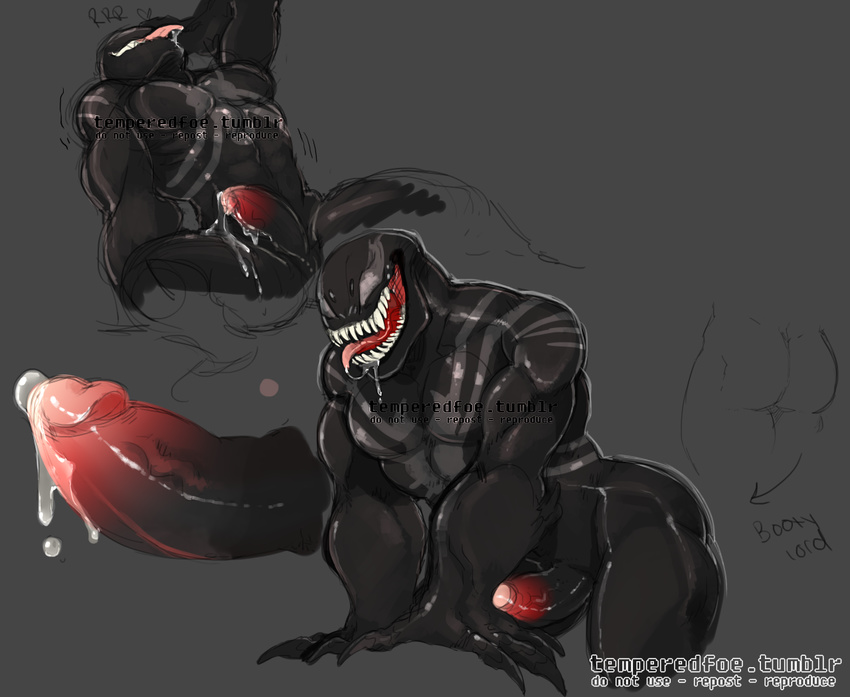 abs alien biceps drooling erection fangs male marvel_(copyright) muscles not_furry pecs penis saliva solo symbiote teeth temperedfoe_(artist) tongue tongue_out venom_(character)