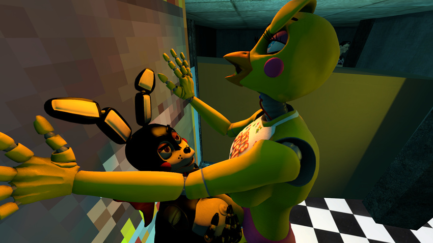 3d bonnie breasts chica chica_fnaf duo female five_nights_at_freddy's inside machine mammal markiplier mechanical minecraft nipples open_mouth robot sex smile spider26 titfuck video_games