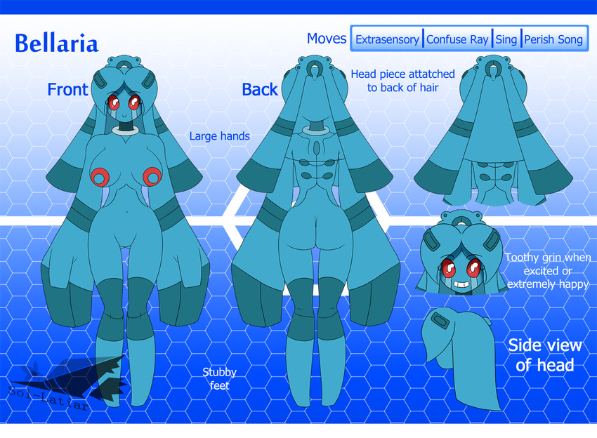 2015 anthro bellaria big_breasts blue_skin breasts bronzong english_text fan_character featureless_crotch female hair latiar long_hair looking_at_viewer model_sheet navel nintendo nude pok&eacute;mon pok&eacute;morph red_eyes smile solo teeth text video_games wide_hips