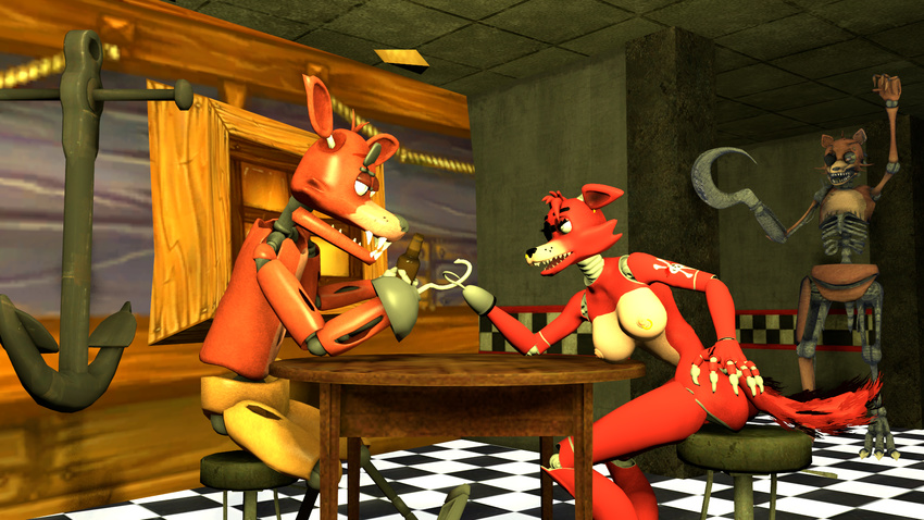 3d alcohol anchor arm_wrestle beer beverage breasts drawkill female five_nights_at_freddy's foxy_(fnaf) humor inside machine mammal mechanical nipples robot spider26 video_games wrestling