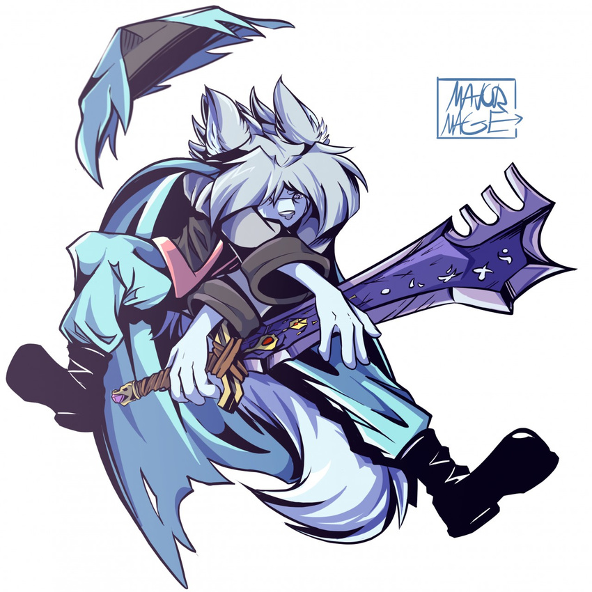 clothing dust:_an_elysian_tail dust_(character) majmajor male plain_background solo sword weapon white_background