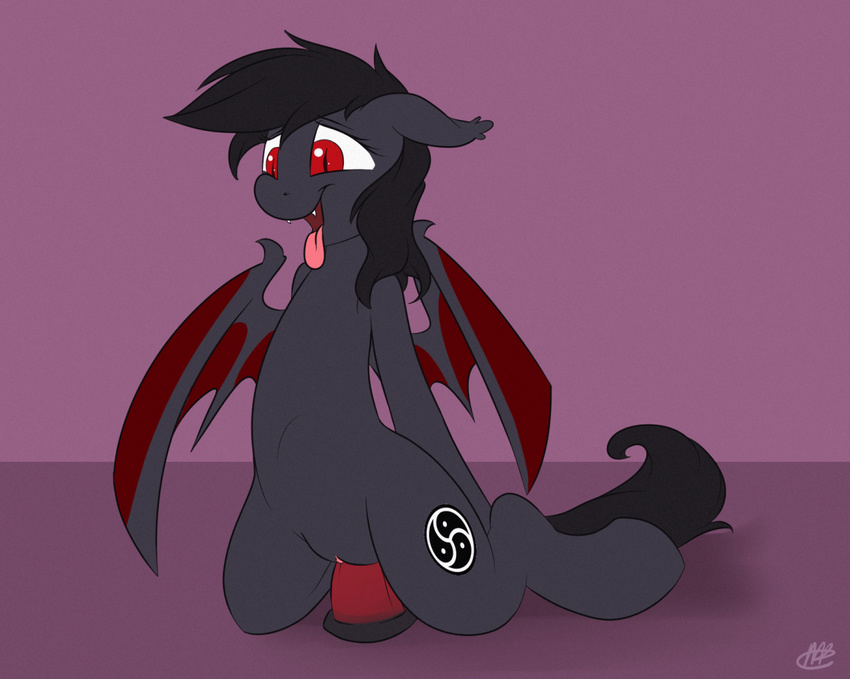 2015 anus bat_pony bedroom_eyes black_hair clitoris clothing cutie_mark digital_media_(artwork) fan_character female fur hair half-closed_eyes long_hair looking_at_viewer looking_back lying mammal meggchan membranous_wings my_little_pony open_mouth plain_background presenting pussy qetesh raised_tail rear_view red_eyes solo thestral tongue tongue_out wings
