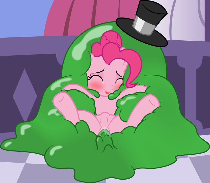 2015 absurd_res badumsquish blush duo earth_pony equine eyes_closed female feral friendship_is_magic goo hair hat hi_res horse mammal my_little_pony penetration pink_hair pinkie_pie_(mlp) pony pussy pussy_juice sex smile the_smooze_(mlp) vaginal vaginal_penetration