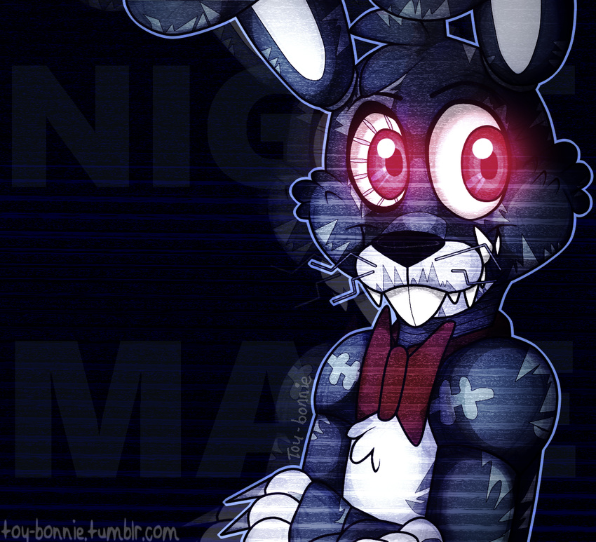 animatronic bow_tie five_nights_at_freddy's five_nights_at_freddy's_4 glowing glowing_eyes lagomorph machine male mammal mechanical nightmare_bonnie_(fnaf) rabbit robot solo teeth text toy-bonnie video_games