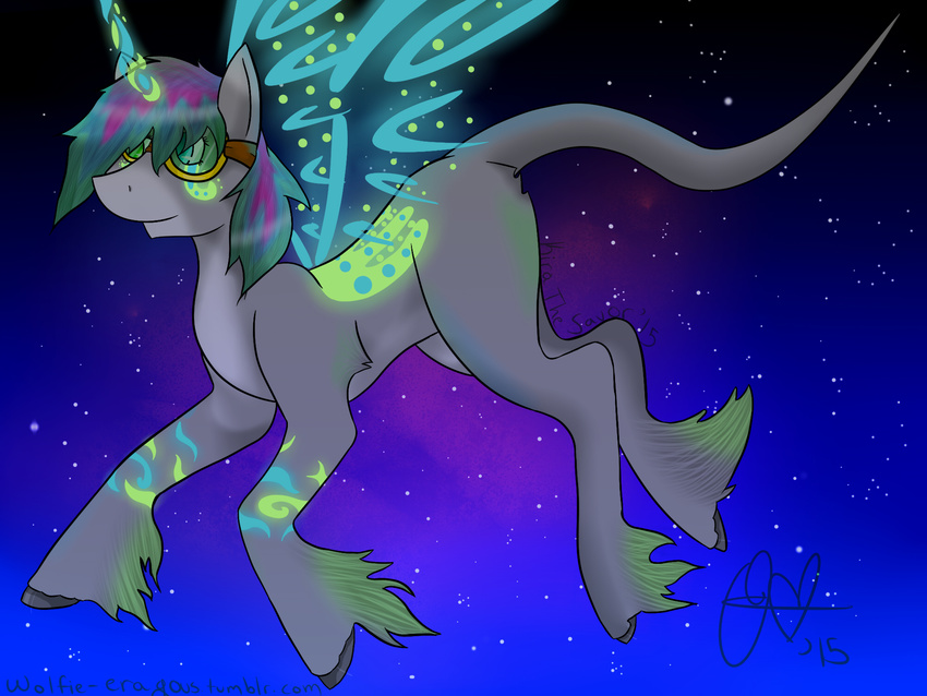 blue_eyes equine eyewear fan_character fluffy fluffy_hooves flying glowing goggles green_eyes grey_skin hi_res hooves kirathesavor lizard_tail mammal my_little_pony skywalker solo technacolor wolfie_nazuna