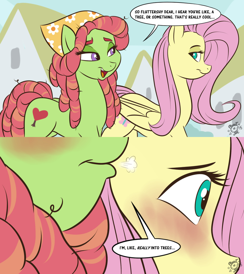 2015 blush comic cutie_mark dialogue dirty_talk dreadlocks duo earth_pony english_text equine female feral fluttershy_(mlp) friendship_is_magic hair headwear horse mammal my_little_pony pegasus pink_hair ponut_joe pony suggestive text tree_hugger_(mlp) wings