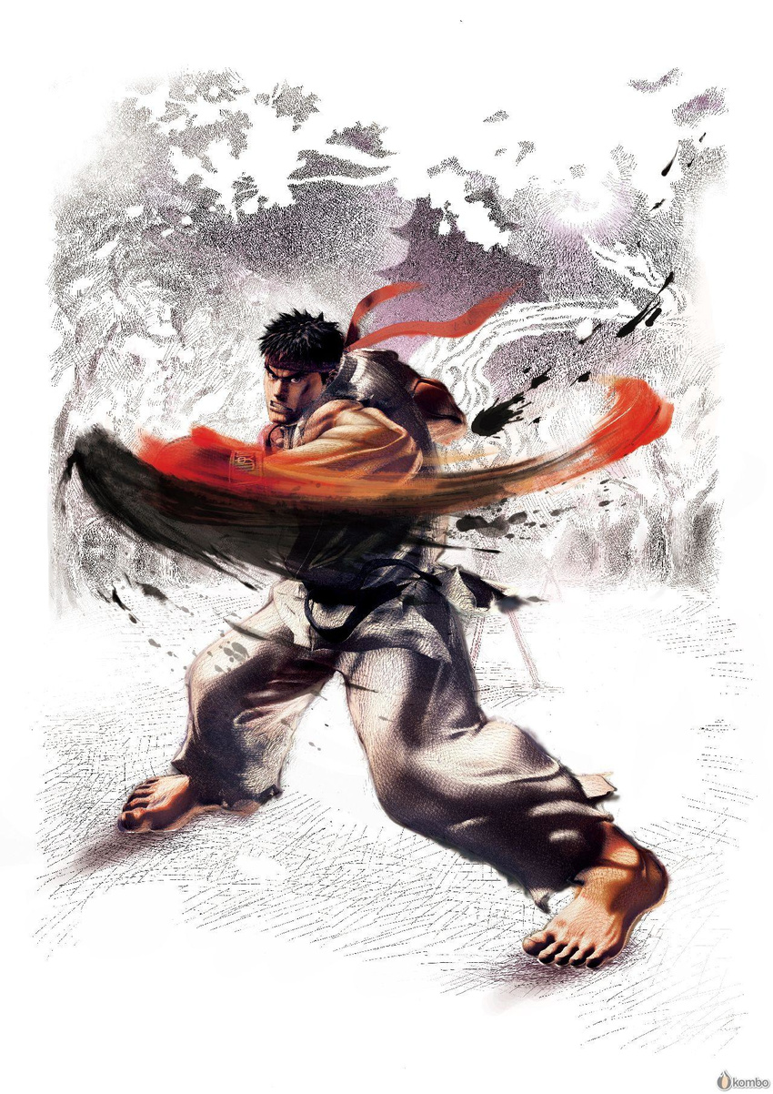 barefoot fighting_stance highres ikeno_daigo male_focus official_art ryuu_(street_fighter) solo street_fighter