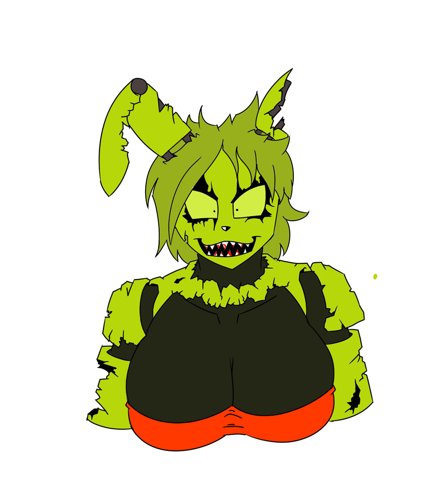 anthro big_breasts blood breasts clothed clothing creepy exposed_breasts female five_nights_at_freddy's half-dressed looking_at_viewer solo spooky springtrap_(fnaf) teeth theicedwolf video_games