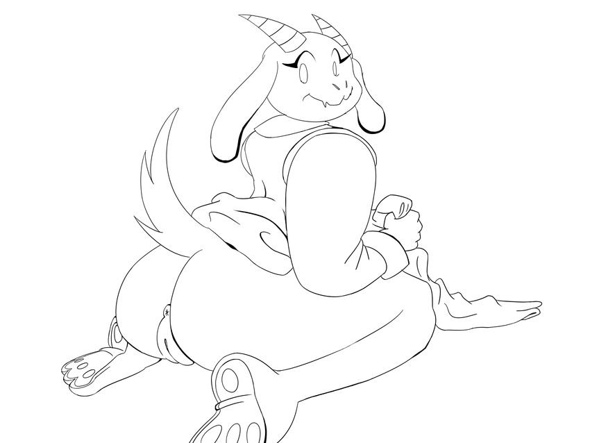 anus bottomless butt clothed clothing female half-dressed hi_res horn kneeling looking_at_viewer looking_back monochrome pawpads paws pussy solo thehornedking43 toriel undertale