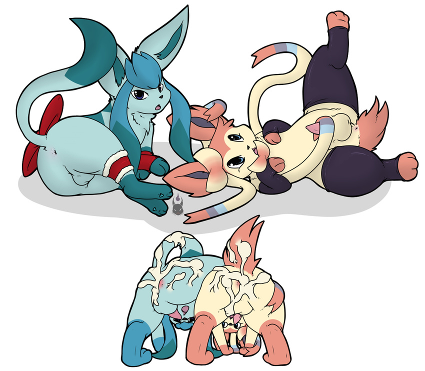 all_fours anus backsack balls between_legs butt cum cum_in_ass cum_inside cum_on_butt digital_media_(artwork) duo eeveelution feral glaceon legwear looking_at_viewer looking_back lying male male/male messy multiple_images multiple_poses nintendo on_back on_side one_leg_up penis perineum plain_background pok&eacute;mon presenting presenting_hindquarters quadruped redras_shoru sheath signature sylveon tapering_penis video_games white_background