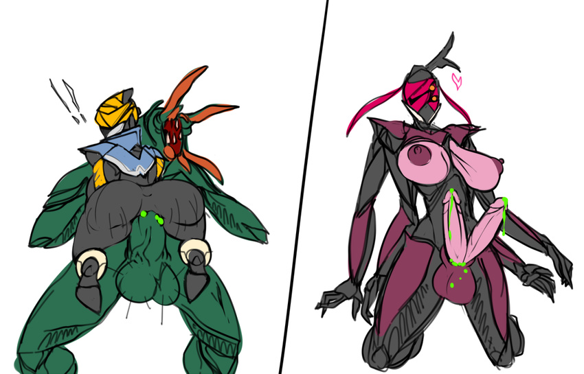 4_arms alien ancient_disruptor armor balls big_breasts breasts dickgirl female humanoid_penis infested_(warframe) intersex lewdreaper male male/female mesa_(warframe) monster multi-cock multi_limb multiple_arms nipples not_furry penetration penis sex tenno tentacles vaginal vaginal_penetration warframe