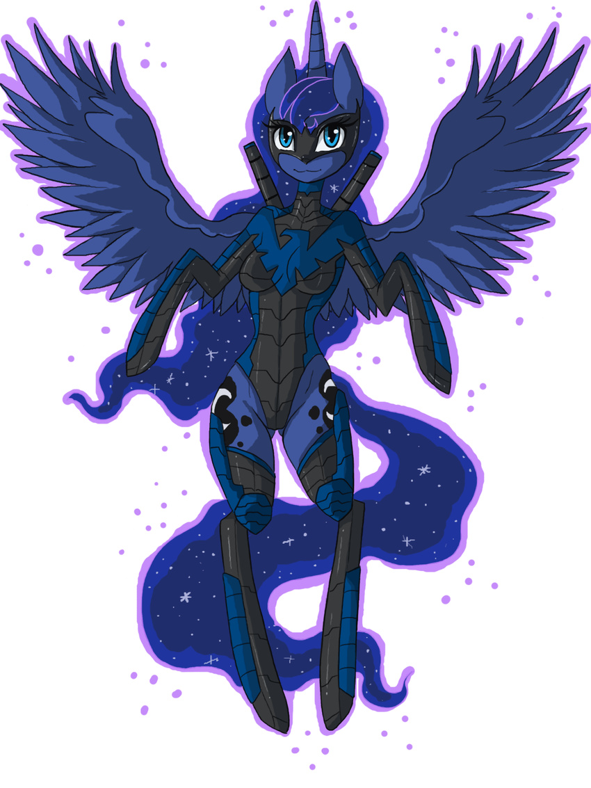 2015 alpha_channel anthro anthrofied armor blue_eyes blue_feathers blue_fur blue_hair breasts clothed clothing crossover cutie_mark dc_comics equine female friendship_is_magic fur hair hi_res horn legwear long_hair mammal mask my_little_pony nightwing plain_background princess_luna_(mlp) raptor007 skimpy smile solo sword transparent_background unconvincing_armor weapon winged_unicorn wings