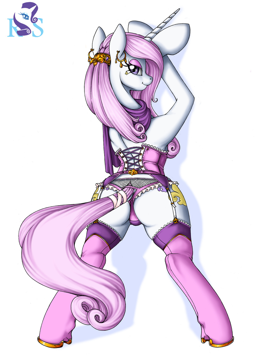 2015 absurd_res butt clothing equine female feral fleur_de_lis_(mlp) friendship_is_magic hi_res horn longinius looking_at_viewer mammal my_little_pony smile solo underwear unicorn